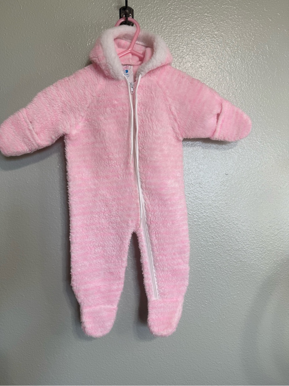 Vintage Cuddle Time Hooded Pram Suit Footed Pajamas Baby 0-3 Month Made in USA